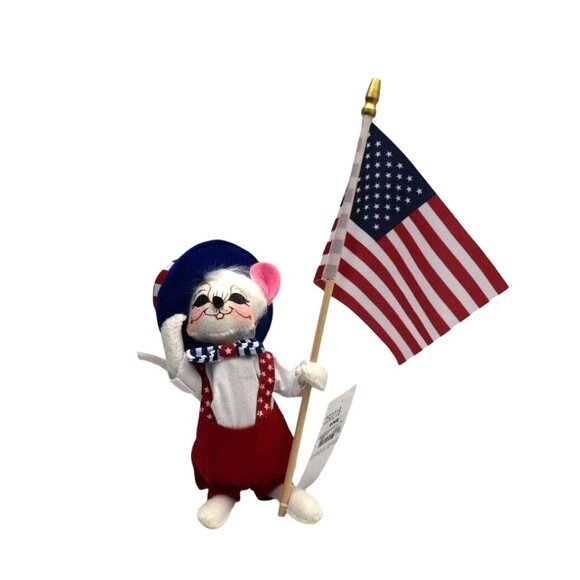 Annalee Patriotic Mouse Figurine Holding American Flag Uncle Sam Design 7 Inches - Picture 4 of 6